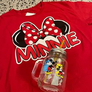 Disney Mickey & Minnie Mouse Collectible Mason Jar With Lid & Straw, T-shirt L